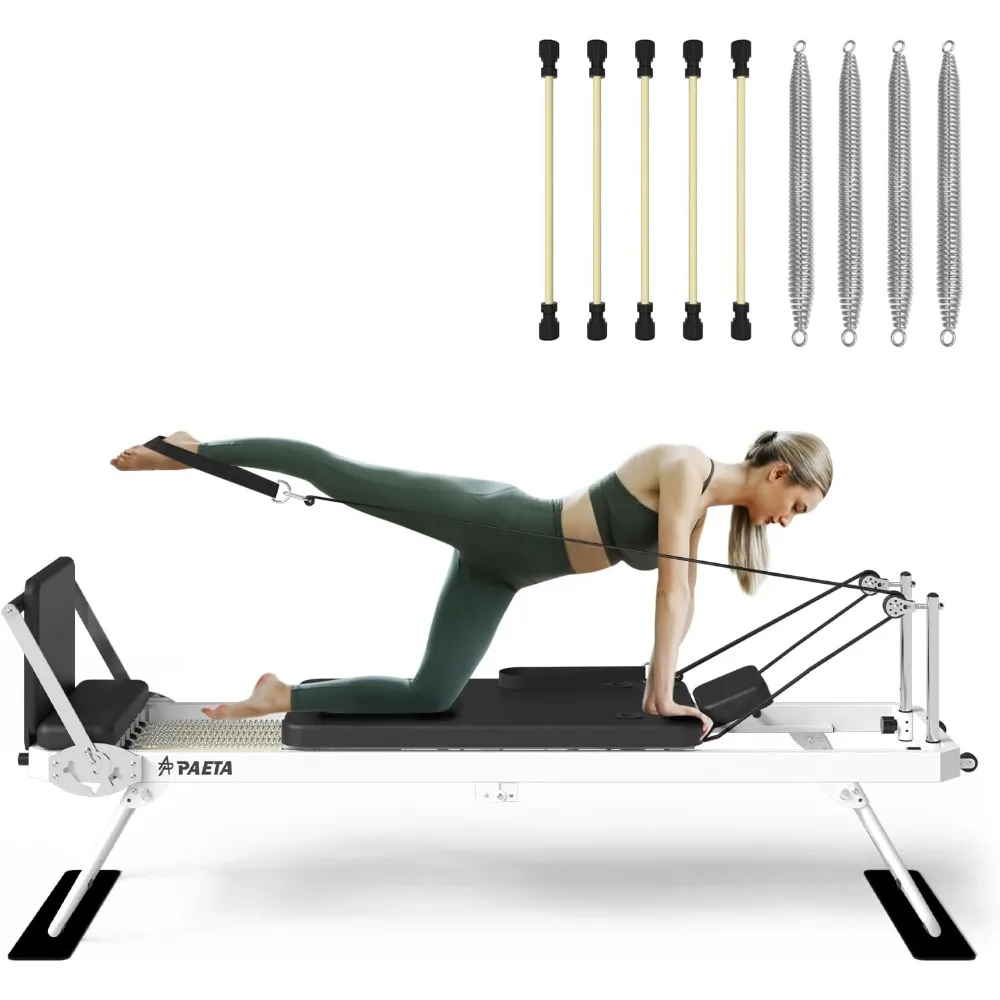 

Pilates Reformer, Foldable Reformer Pilates Machine for Home Use, with Dual Resistance- Springs and Cords, Up to 400 LBS