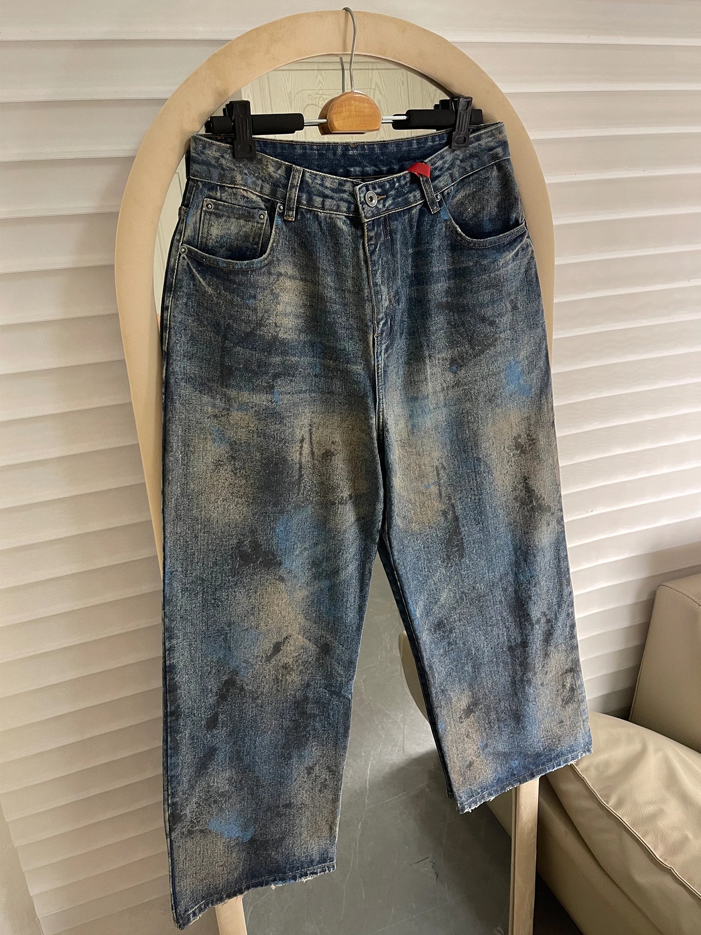 

Parisian Sle American Retro Loose Vintage Denim Jeans Men's Women's Trendy Brand Waed Straight Leg Wide Leg Long Trousers