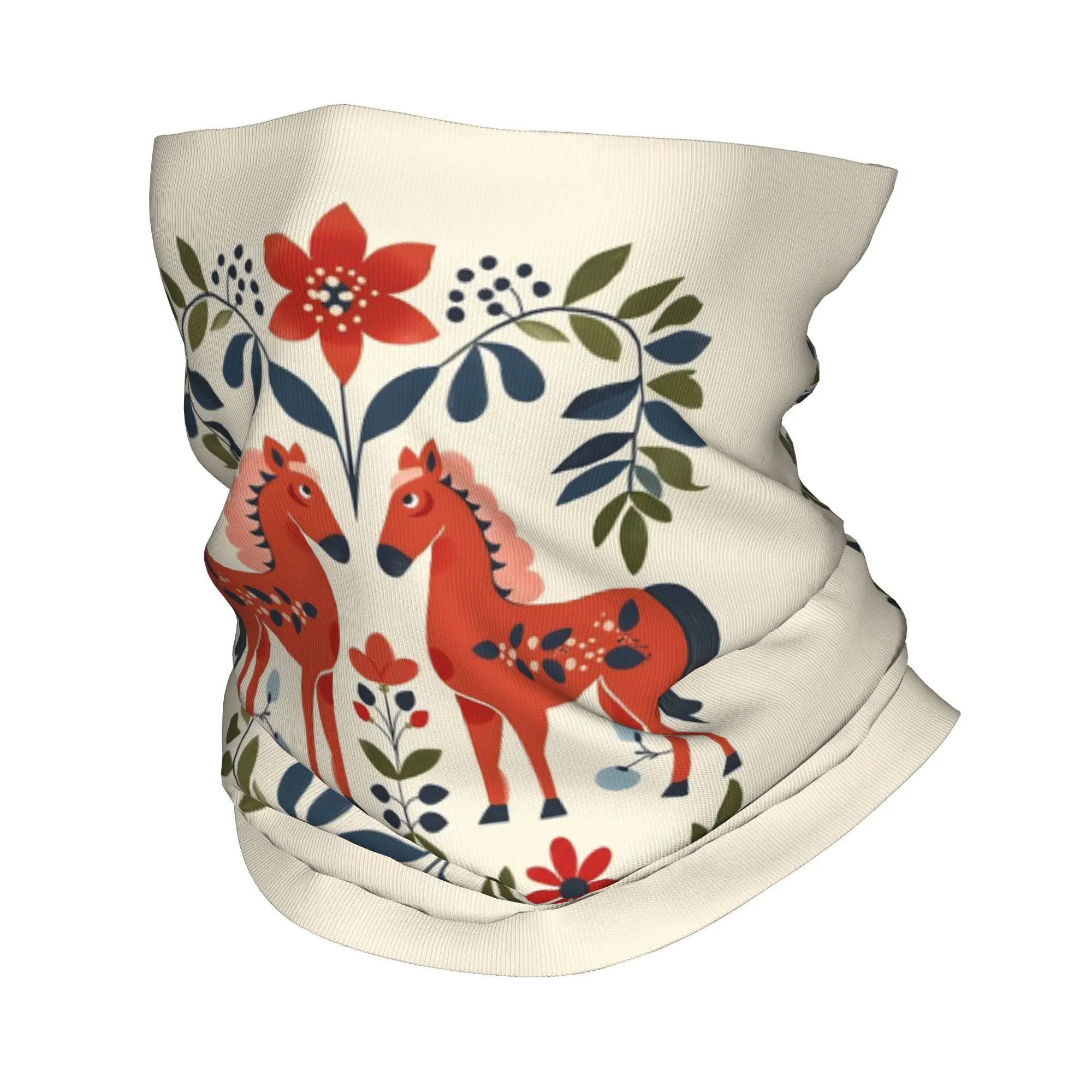 Swedish Dala Horses Floral Bandana Neck Cover Printed Mask Scarf Warm Face Mask Running Unisex Adult
