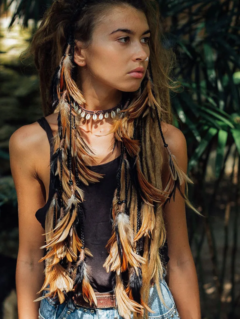 Diadema de plumas largas bohemias, accesorios para el cabello, diadema de plumas, chal de presidente, cuerda para la cabeza