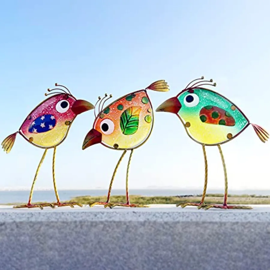 

Garden Decor for OutsideFunny Metal and Glass Decor for Indoor and Outdoor Set of 3 Yard Art Decor Garden Art Statues Decoratio