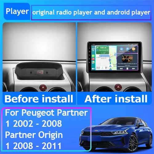 Imagen 2 del producto Para Peugeot Partner 1 2002 - 2008 Partner Origin 1 2008 - 2011 Android 15 Carplay Auto Radio reproductor de vídeo Multimedia GPS DSP
