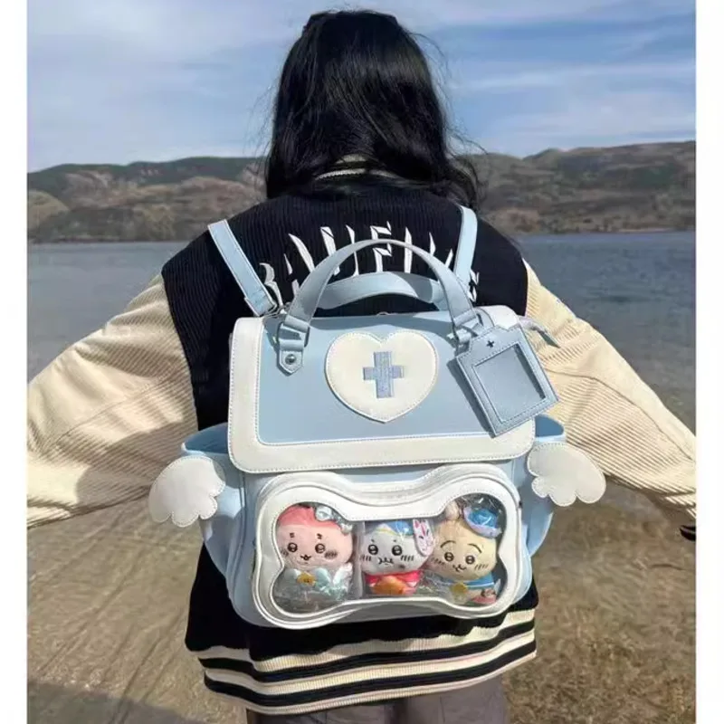 Wings Y2K Magnetic Buckle Backpack Women Medical College Style  Japanese Commuter Backpack With Cute Cross Straddle Student Bag