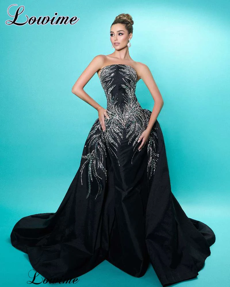 High Fashion Two Pieces Black Celebrity Dresses Mermaid Strapless Beaded Evening Dresses Pageant Vestidos De Gala Customized