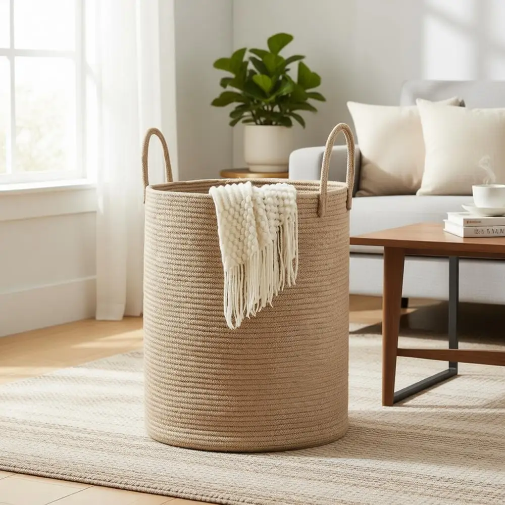 

Корзина для белья из джута, 72 л, высокая, плетеная - идеально подходит для детской комнаты, хранения одеял в спальне