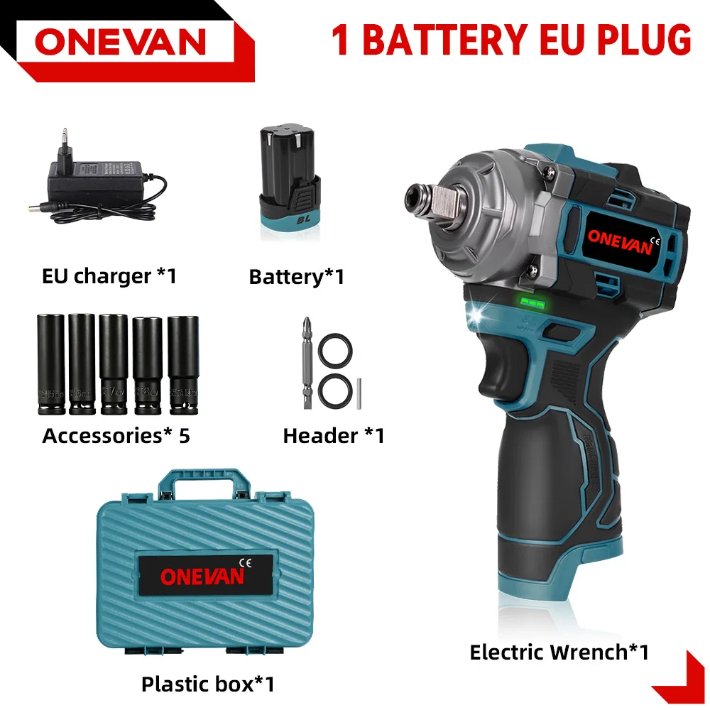 ONEVAN 500N.M Borstelloze Elektrische Slagmoersleutel 3in1 Draadloze 1/2 inch Moersleutel Schroevendraaier Boor Lithium-Ion Batterij Power Tool