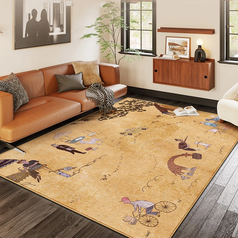 Dirty-Resistant Living Room Carpet Home Soft Plush Bedroom Carpet Non-Slip Bedside Rug Hotel Sofa Mat Vintage Yellow Fluffy