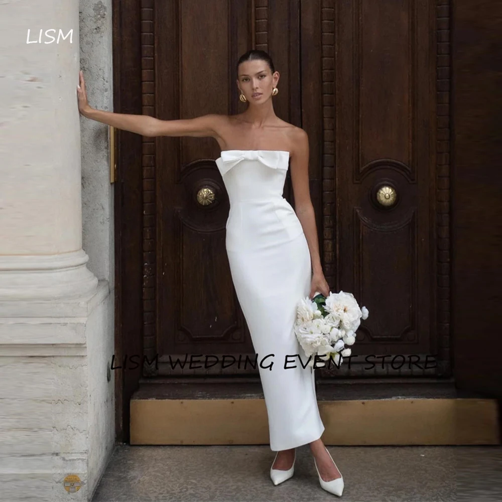 LISM-Robes de mariée en satin sans bretelles avec nœud papillon, robe de soirée sirène, réception de la mariée, robe éducative, simple, longueur rinçage