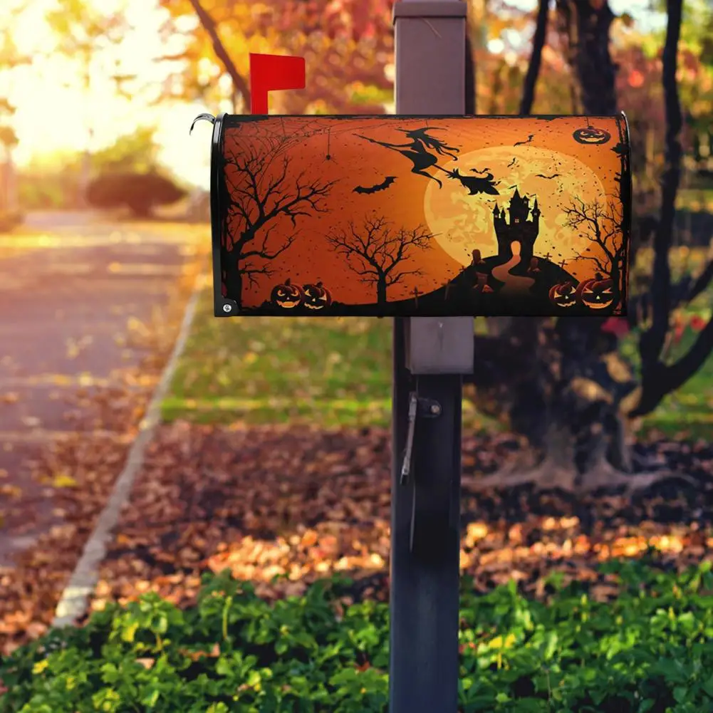 Halloween Themed Mailbox Cover Colorful Gothic Magnetic Mailbox Wrap Decorative Mailbox Sleeve Outdoor Decor For Garden Yard