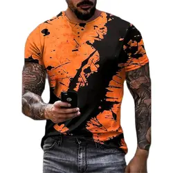 Camiseta Vintage para hombre, camisa de manga corta con estampado gráfico 3D de tinta de salpicaduras de bloque de Color, ropa de gran tamaño para exteriores, novedad