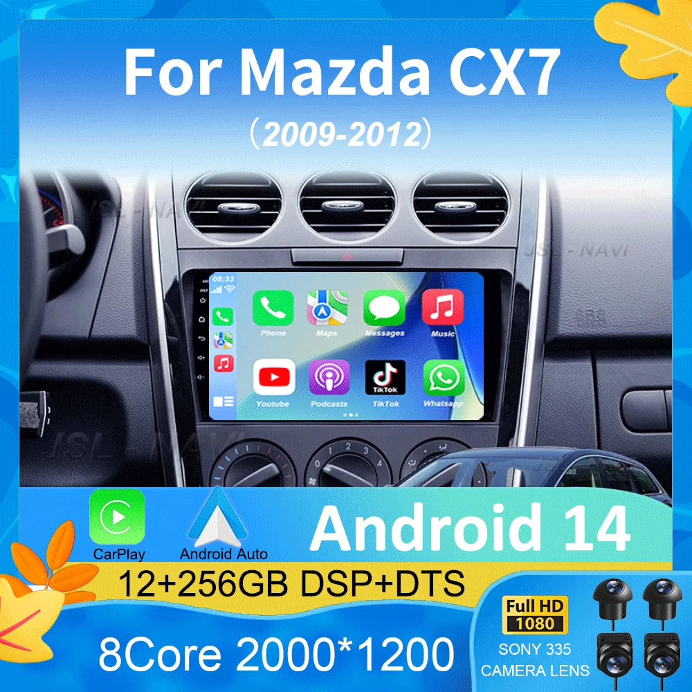 

Car Radio Android 14 For 2007 2008 2009 2010 2011-2014 MAZDA CX-7 CX7 CX 7 GPS Navigation Multimedia Video Player DSP 4G No 2DIN
