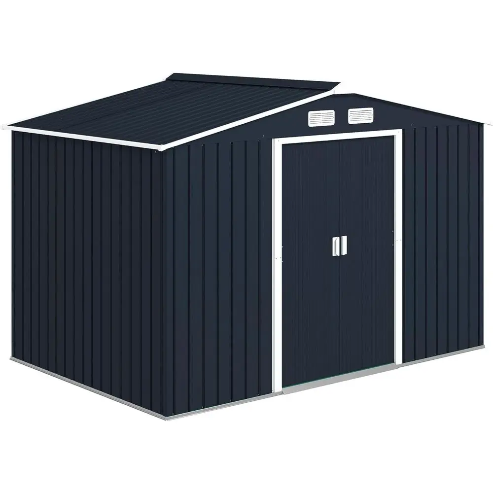 

9' x 6' Outdoor Storage Shed, Garden Tool Metal Shed with oundation Kit, Double Lockable Door, Air Vents and Sloping Roo, or Bac