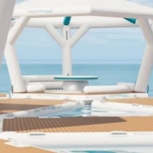 Wholesale Inflatable Pool Bar Float Low Priced Floating Island With Sun Shelter Water Amusement Facility Platform