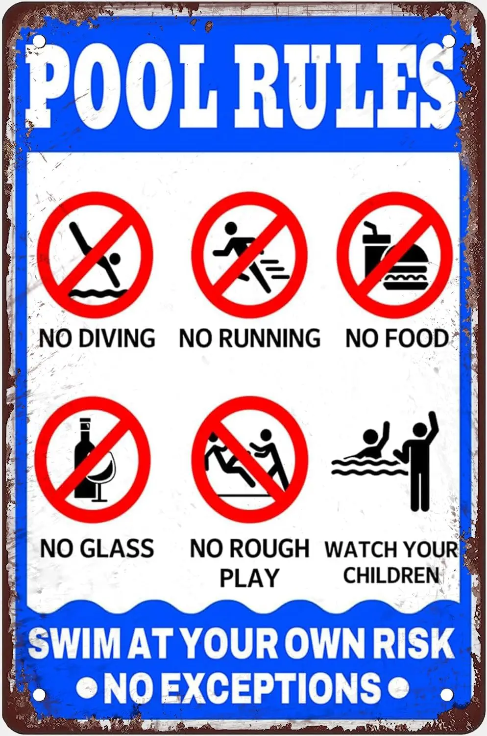 Pool Rules Signs Outdoor Tin Sign Swim At Your Own Risk No Exceptions Personalized Swimming Decor Warning Metal