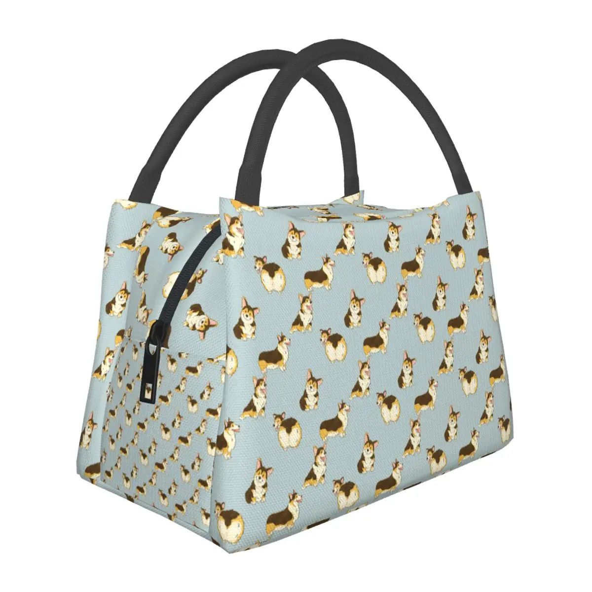 Tri Color Corgi Dog Lightweight Handheld Insulated Lunch Bag Large Capacity for Adults Students Travel Picnic