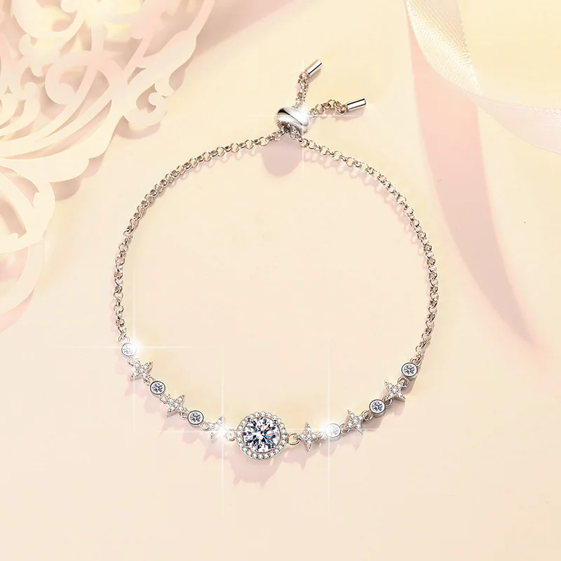 Diamond-like Sliding Bead Bracelet 1CT Women's Moissanite PT950 Platinum Temperament Enhancing Piece