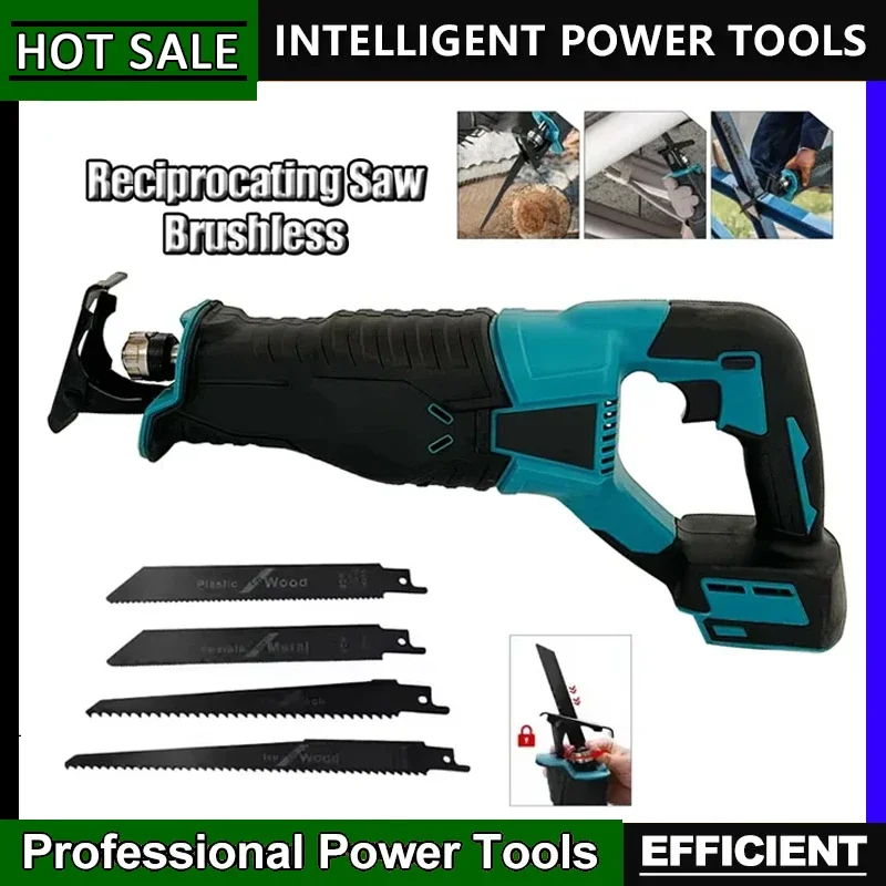 

Fit Makita Portable Cordless Power Tools Brushless Reciprocating Saw Reciprocating Saw With 4pcs Saw Blades For 20V18V Battery