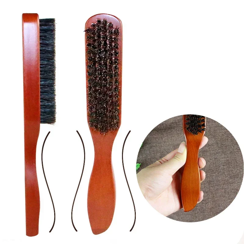 Barber Solid Wood Boar Shaving Brush Beard Massage Black Boar Bristle Hair Brush Curved Wooden Men Beard Mustache Brushes