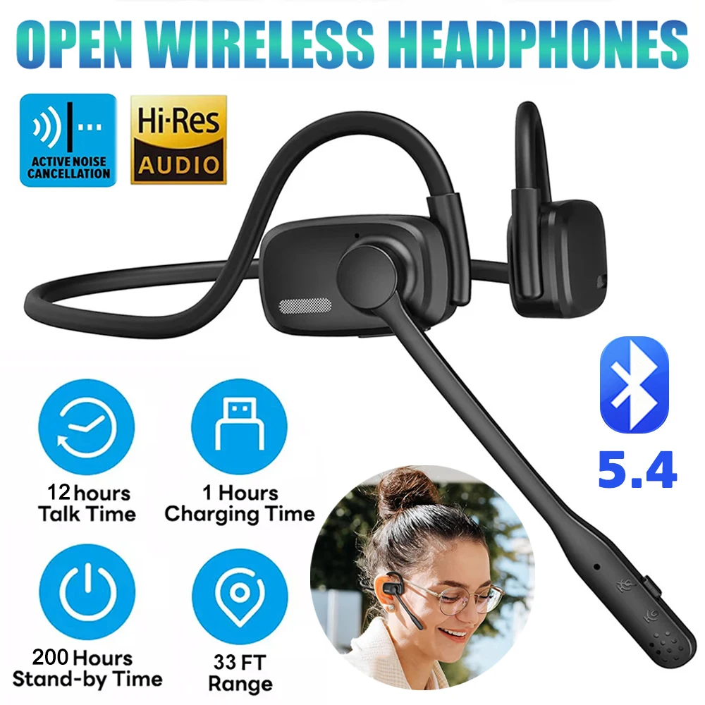 

New Wireless Bluetooth Headsets with Noise Cancelling Microphone Open Ear Trucker Headphones for Cell Phones Business Office