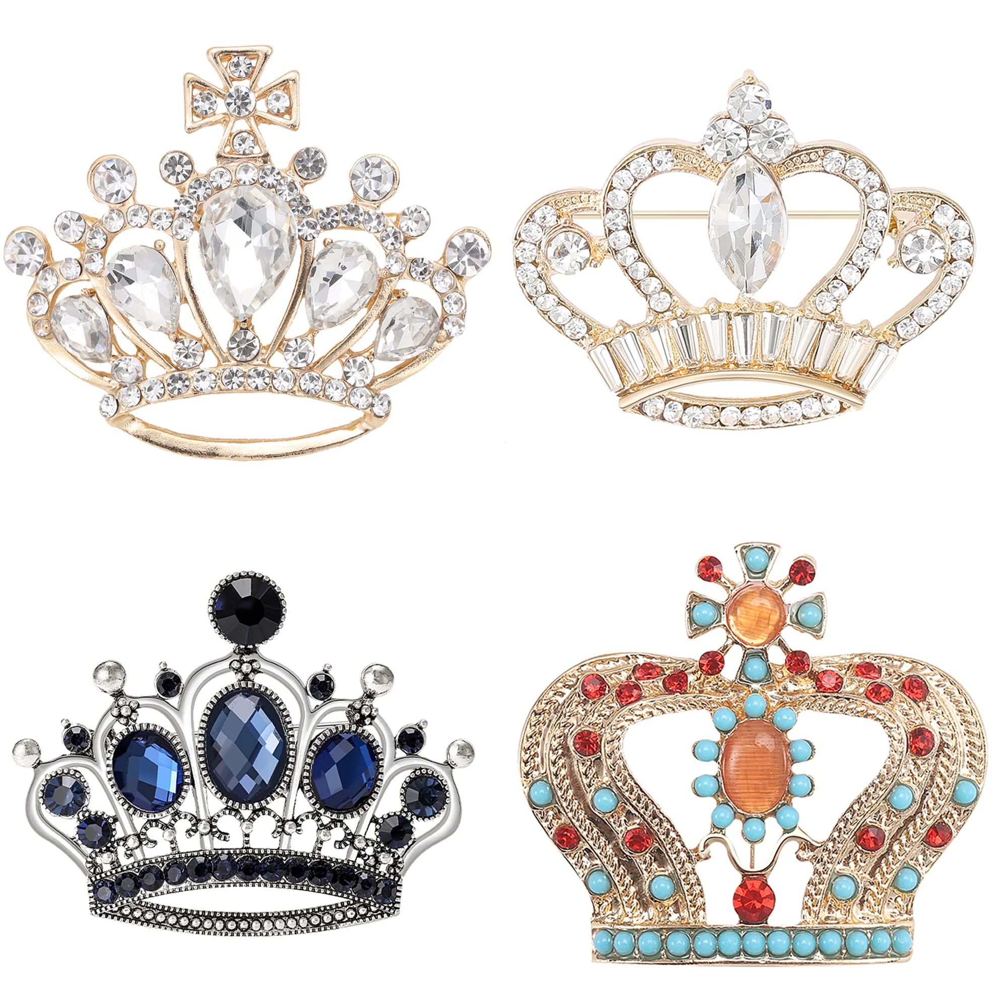 Rhinestone Crown Pins for Women Unisex Shiny Glass Hat Brooches Banquet Party Backpack Gifts Jewelry Accessories