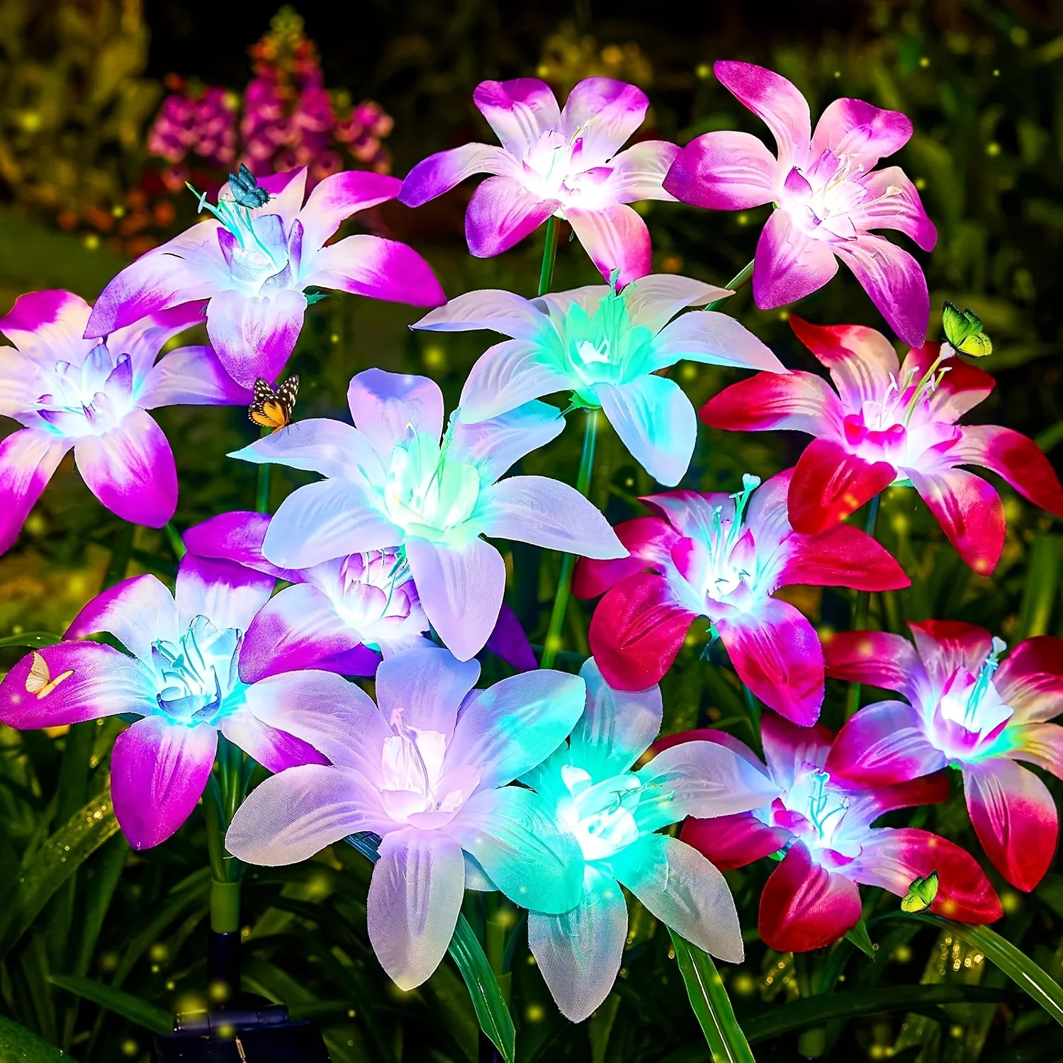 

Solar Garden Light Outdoor Blooming Lily Solar Flower Outdoor Waterproof Landscape Lamp for Yard Patio Flowerbed Christmas Decor