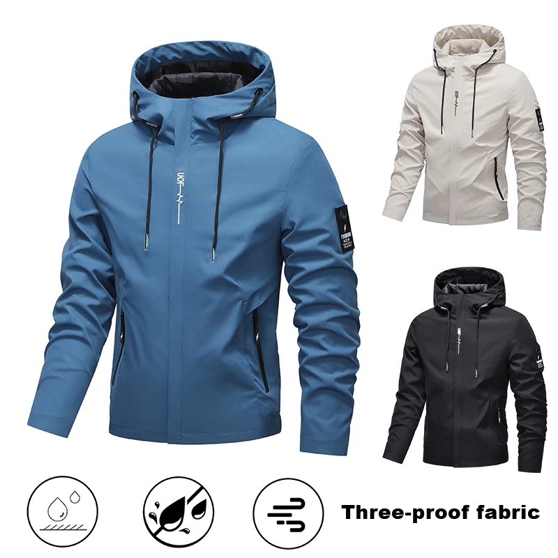 Men's Three-Proof Jacket New Fashionable Hooded Spring Autumn Casual Versatile Outerwear Hiking Running Sport Clothing