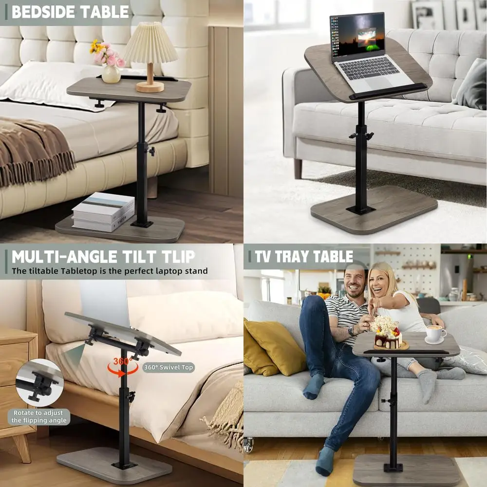 

Регулируемая высота 360° ° Поворотный C-образный приставной столик с колесиками для гостиной, спальни и диван-кровати (серый)