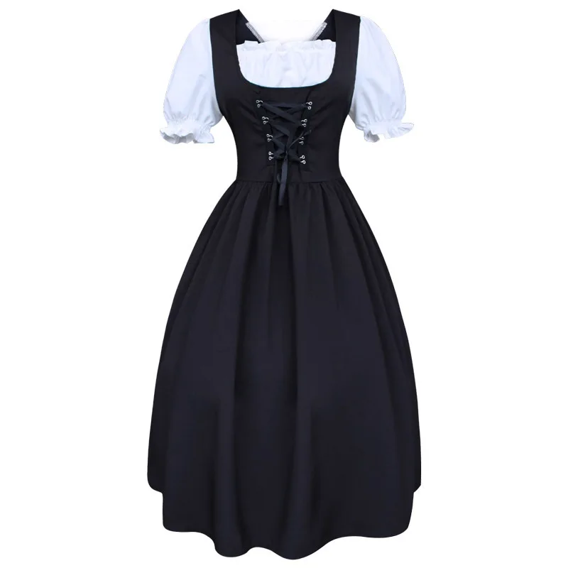 Vestido Medieval Vintage para Mujer, Estilo Oktoberfest de Múnich, con Cordones, Ajustado, con Lazo, Delantal Bávaro, Tallas Grandes S-5XL