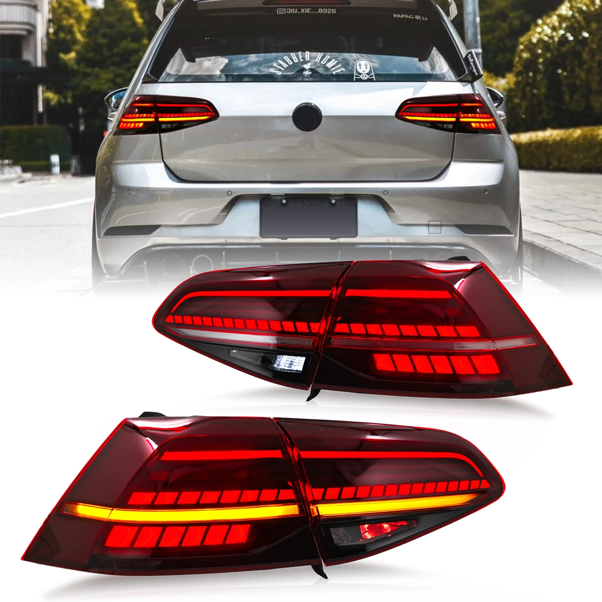 2 Stück LED-Rückleuchten-Set für VW Golf 7 Mk7 Mk7.5 2013-2020, mit sequenzieller Blinkfunktion, Tagfahrlicht, Bremslicht und Rückfahrlicht, Plug-and-Play, IP67 wasserdicht
