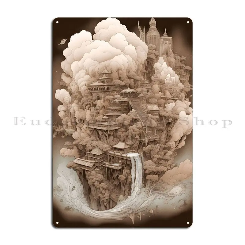 Cloud Shrouded Palace Metal Signs Funny Customize Wall Plaque Garage Designing Tin Sign Poster