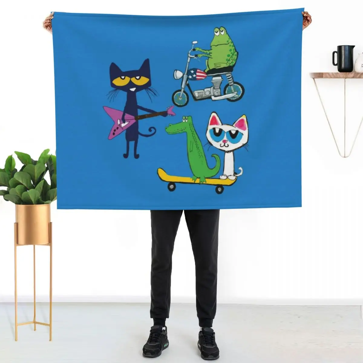 Having fun with friends pete the cat Throw Blanket Hairy Bed Fashionable funny gift Decoratives Sofa halloween Blankets