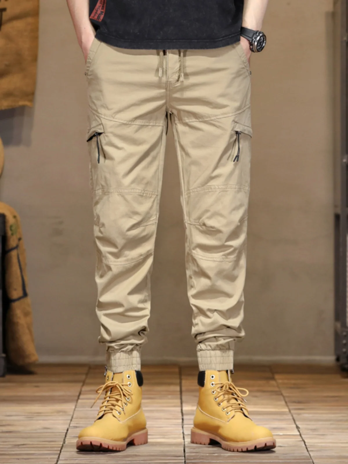 

Retro American High-End Men's Work Pants Multiple kets Casual Loose Cuffed Summer Thin Cotton Pants Faionable