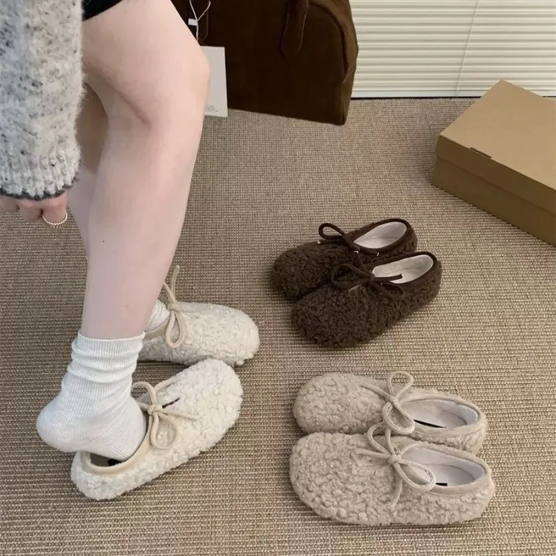 

2026 Cozy Ballet Flats Shoes Women Plush Furry Loafers Slip on Casual Fur Soft Sole Versatile Outdoor Warm Shoes for Women