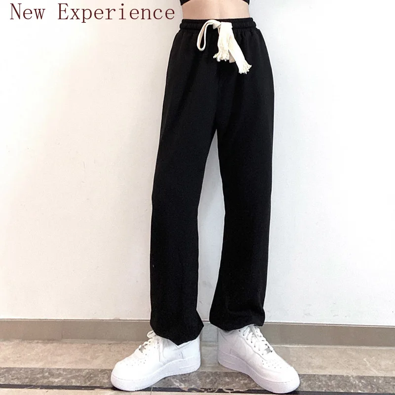 

2022 Women's Solid Color Wild Drawstring Loose Feet Women's Street Wear Korean Sports Summer Fashion Friends Retro High Waist