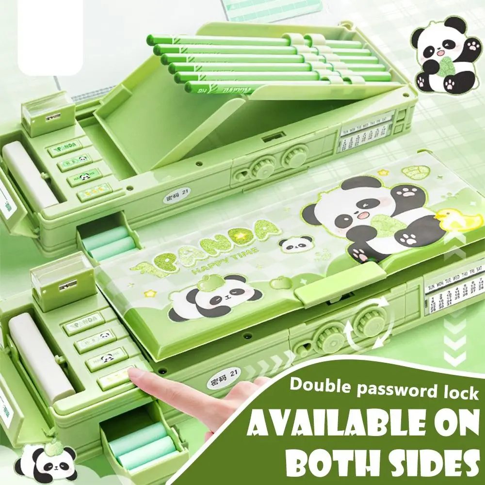 Multifunctional Double Layer Pencil Case Large Capacity with Combination Lock Mechanical Pen Box Stationery Organizer Students
