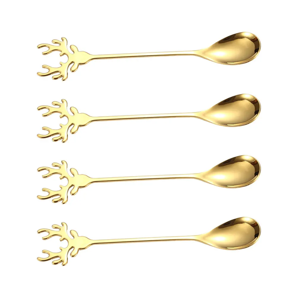 

4pcs Coffee Spoon 304 Stainless Steel Long Handle Stirring Spoons Golden Tea Muffins Iced Drink Mixing Dessert Spoon