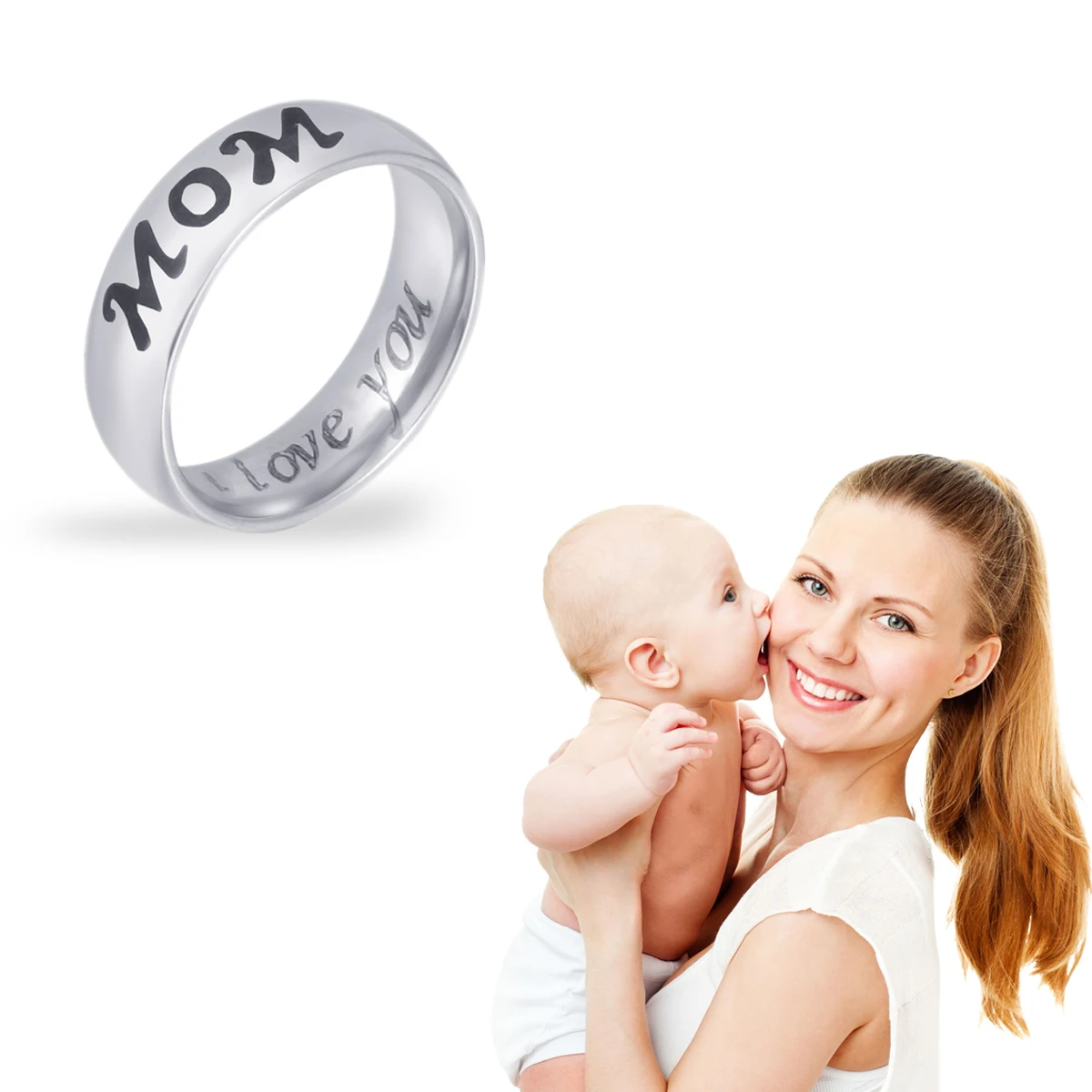 Geschnitzter Buchstabenring aus Titanstahl, US-Größe, Finger, Mutter, Tochter, Bindung, starkes Muttertagsgeschenk, Schmuckring