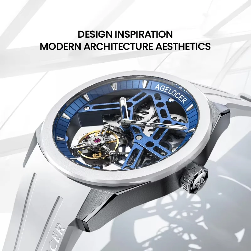 AGELOCER Men's Mechanical Dress Watch Top Brand Tourbillon Double-Sided Hollow Hand-Operated Leather Analog Fashion Luxury