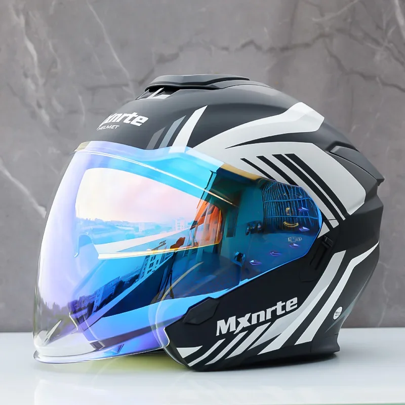 Men and Women Double Lens Half Helmet Original Mxnrte Brand Gatlin Silver Helmet Motorcycle Off-Road Winter Helmet Casco Casque