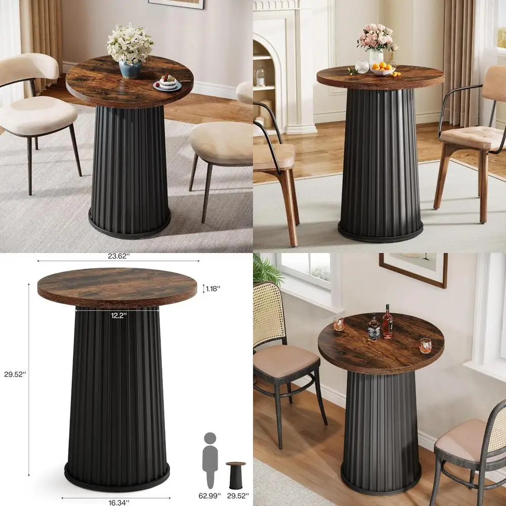 

Modern 23-Inch Small Circle Kitchen Table with Metal Base for 2, Ideal for Small Spaces and Living Rooms