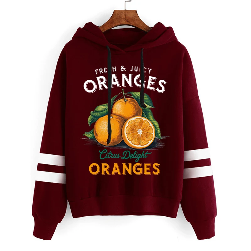 Autumn Winter Hooded Hoodies Fresh and Juicy Oranges Print Harajuku Loose Hoodies Womens Fleece Pullover Female Sweatshirt Tops