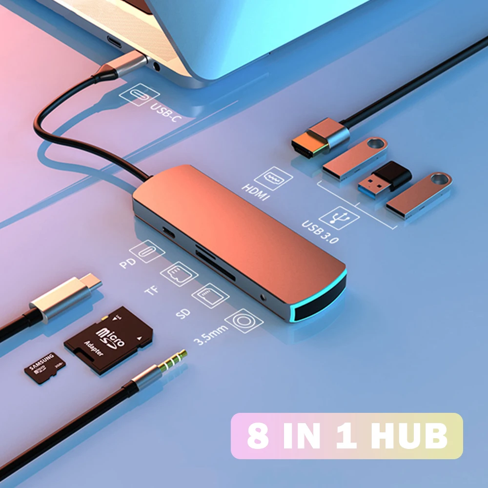 

LED USB C HUB Type C To HDMI-compatible Dock Station USB 3.0 HUB USB Extension HUB for Macbook Pro Air Laptop PC Accessories