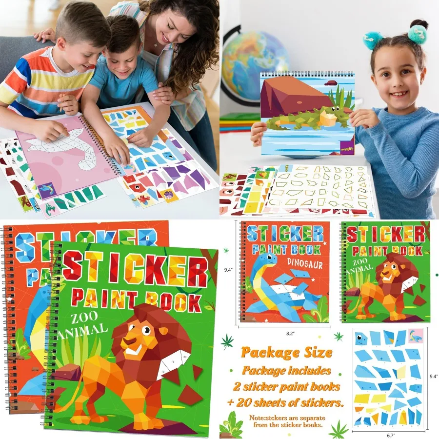 

2PCS Dinosaur Animal Crafts Airplane Activities for Ages 4-8 Sticker Paint Books Gift Party Travel Trip Must Have Toys Educatio