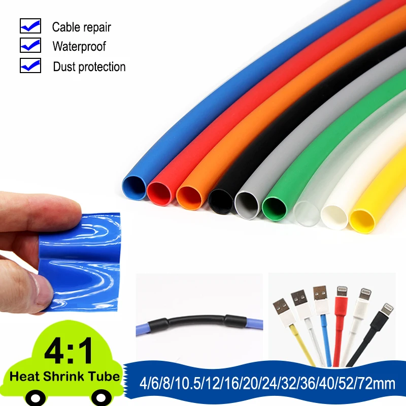 1M 4:1 Heat Shrink Tube With Glue Thermoretractile Heat Shrinkable Tubing Dual Wall Wire Connection 4 6 8 12 16 24 32 40 52 72