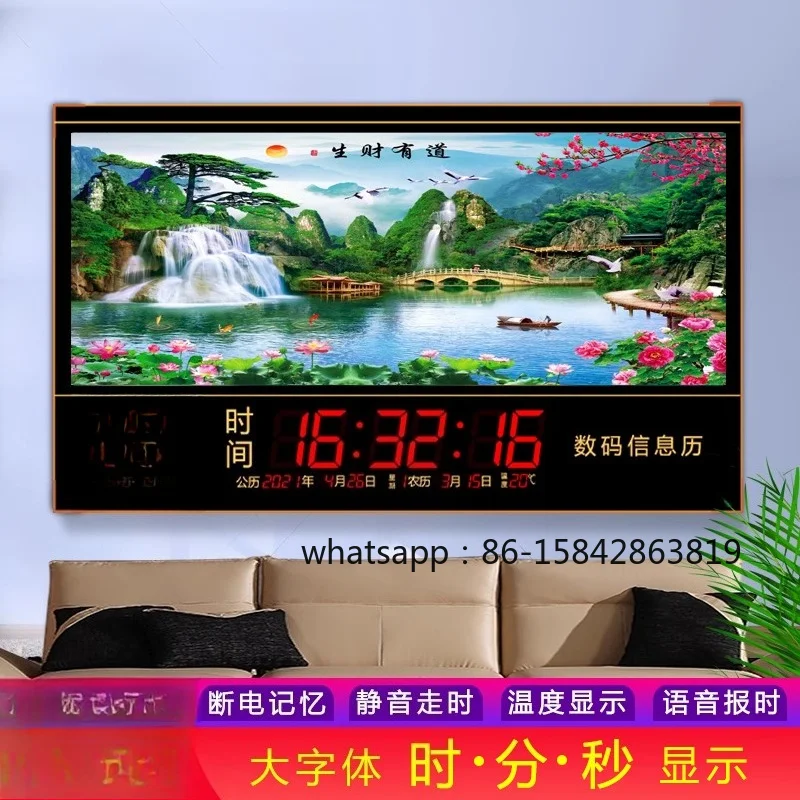 Electronic perpetual calendar living room digital hanging clock decorative painter home ultra-thin fashion landscape calendar