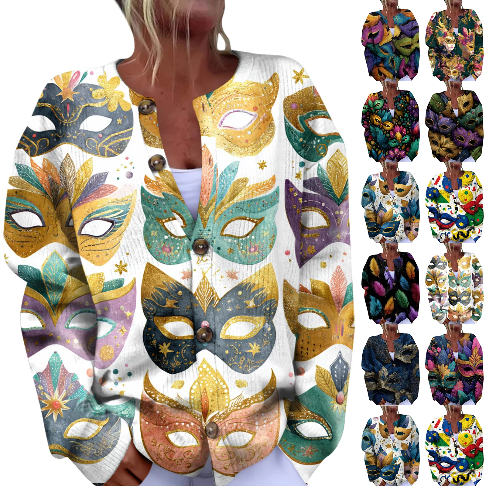 여성 패션 페스티벌 프린트 긴소매 니트 가디건 버튼 프론트 자켓 여성 코트 여성 겨울용