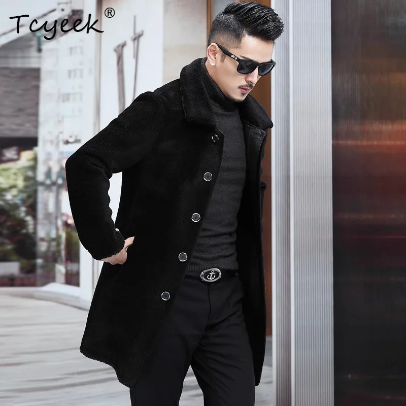 Tcyeek Real Sheepskin and Wool Integrated Jacket Men's Sheep Shearing Coats Winter Mid-length Reversible Fur Coat 2026 Chaquetas