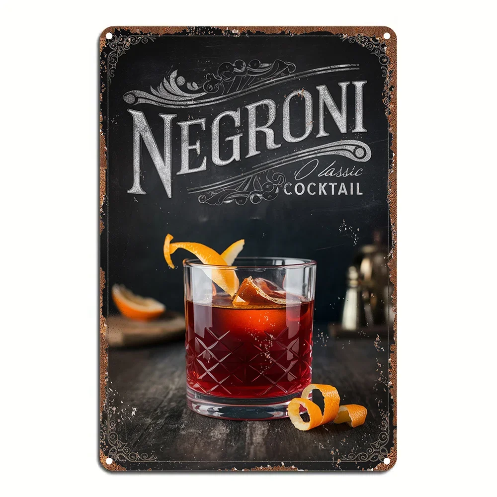 Negroni Vintage Metal Wall Art, Pre-Drilled Aluminum Sign for Garden, Bedroom, Garage Decor, Classic Beverage Design
