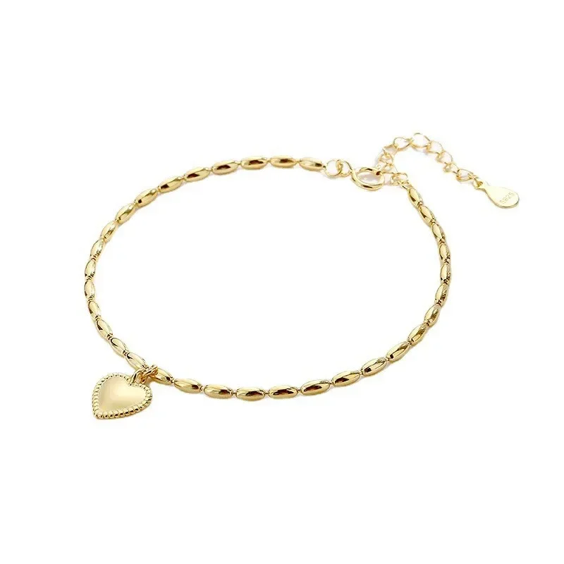 Pulsera de plata de ley 925 con forma de corazón, cadena de oro de K, Rosario, joyería para mujer, regalo de moda para novia, accesorio para mujer