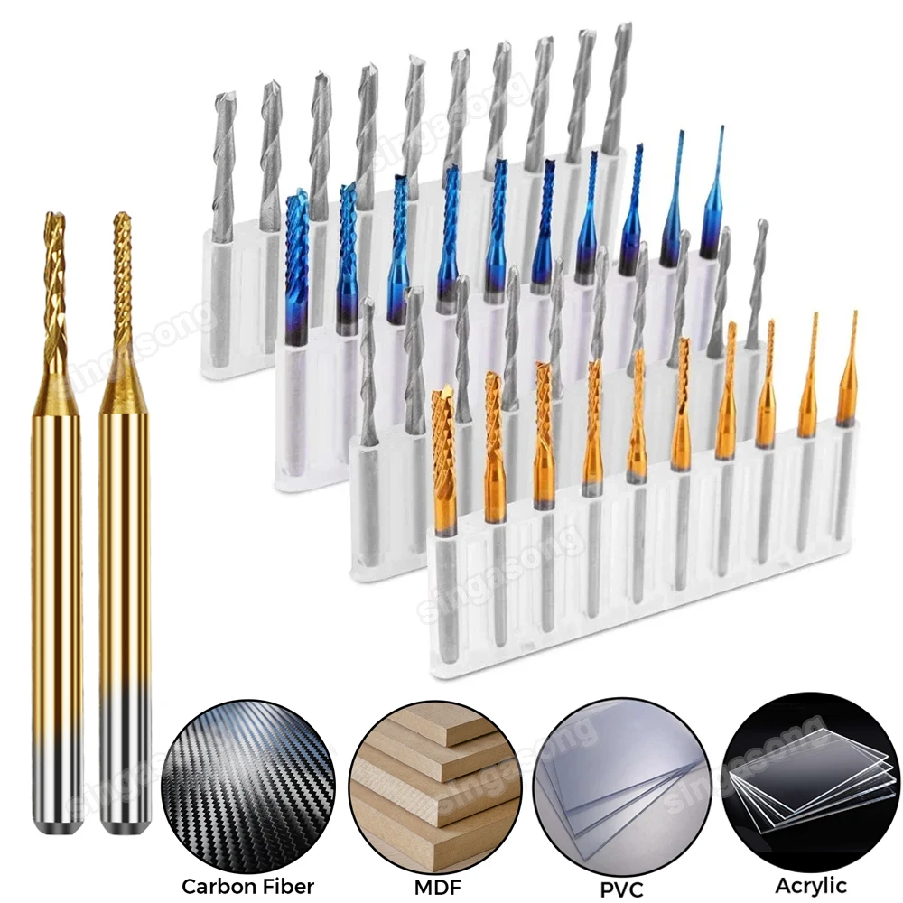 Titanium Nano Blue Coated End Mill – 3.175mm Shank – Carbide CNC Laser Woodworking Engraving Cutter